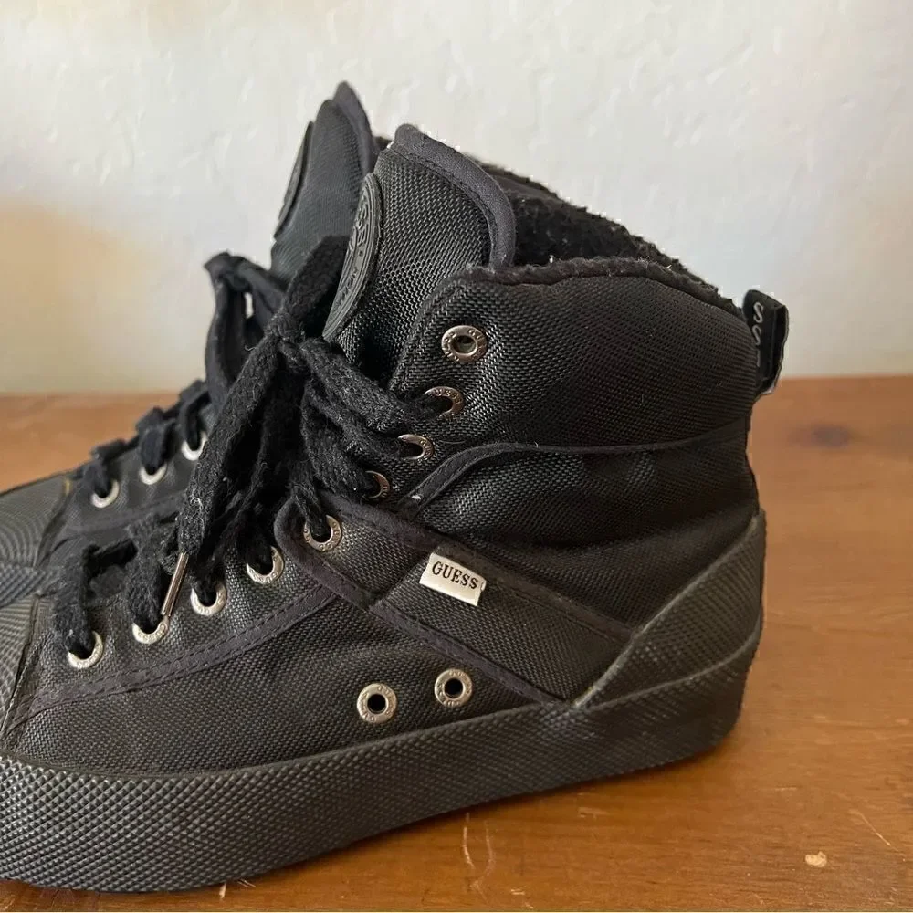 VTG 90s Guess Platform Chunky Ankle Boots Grunge Goth Rare Lined Size 6.5 Womens